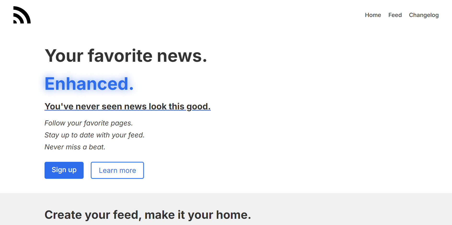 A picture of a design of a newsreader web application.